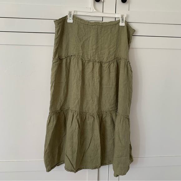 Cut Loose Green Linen Tiered Midi Skirt Size Medium - Picture 2 of 6